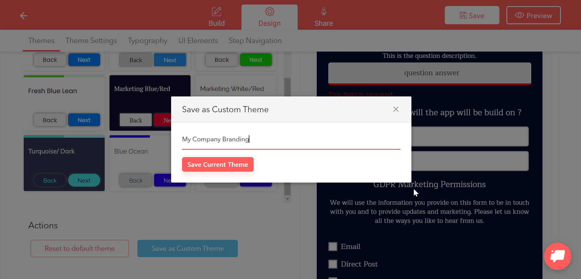 Custom themes for lead gen forms