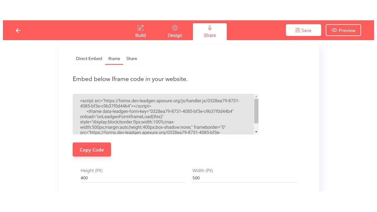 Embed codes for LeadGen forms: Direct embed and Iframe