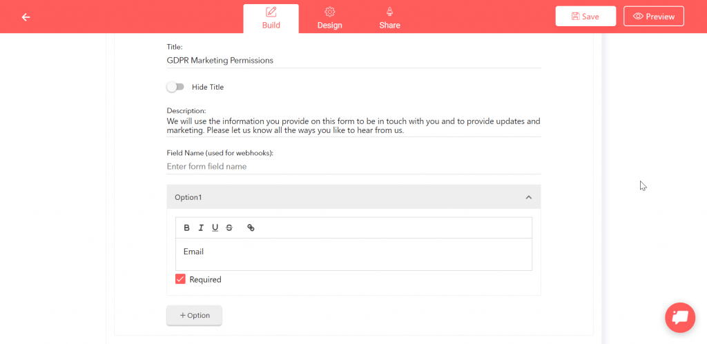 GDPR permission form settings in LeadGen App
