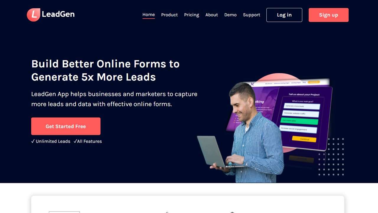 Homepage example of cliqforms.com, a B2B lead capture website