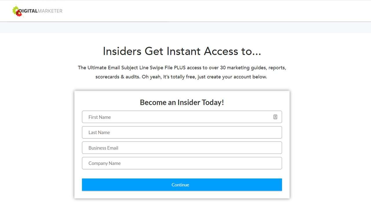 Newsletter subscription form Digital Marketer