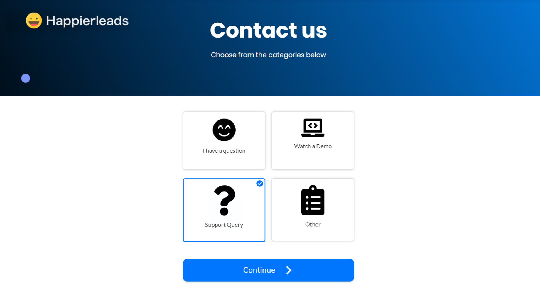 Contact form of Happierleads