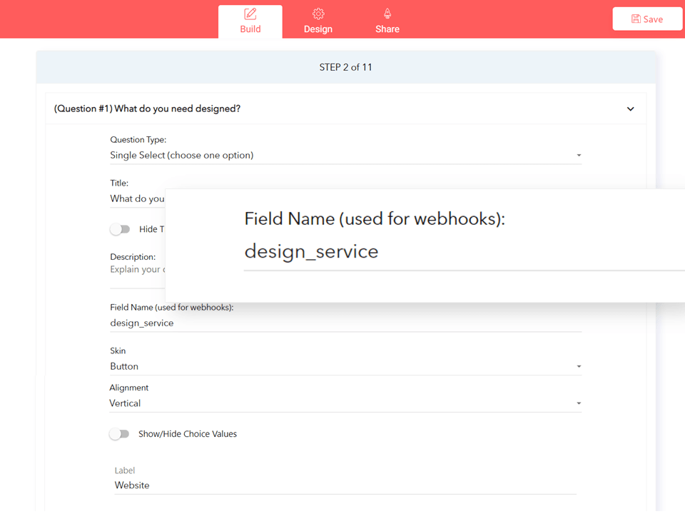 Hidden field name labels for questions in LeadGen forms