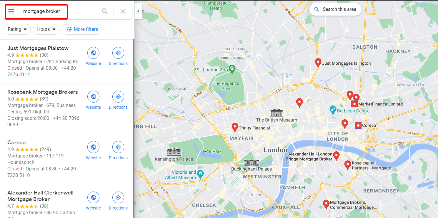 Local listings of mortgage brokers in Google Maps Local listings of mortgage brokers in Google Maps