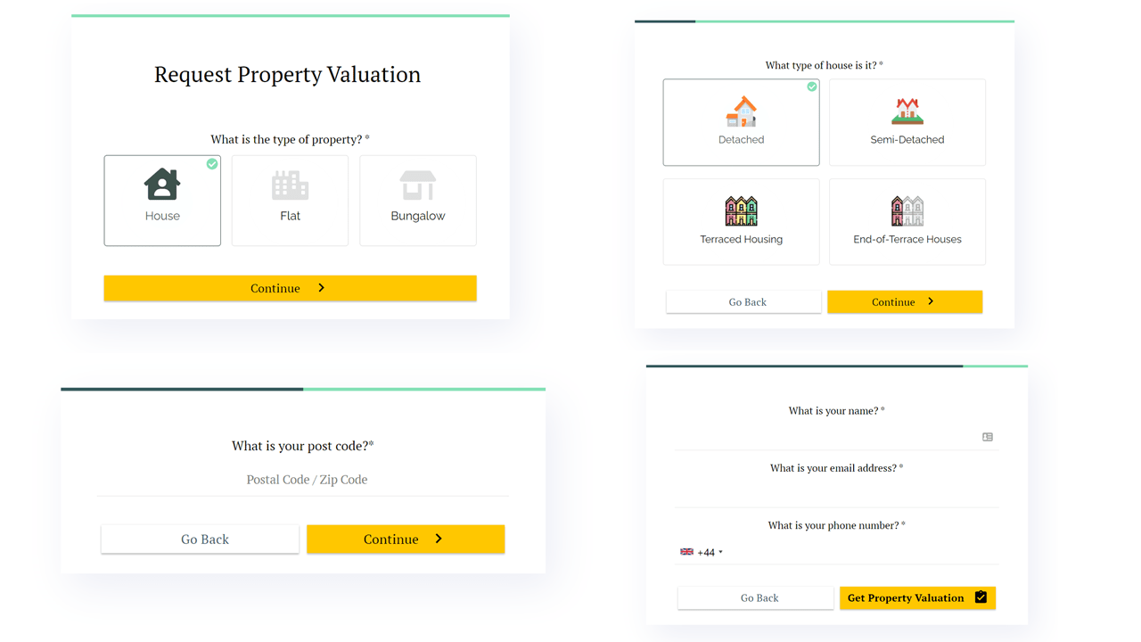 Real estate enquiry form in multi step format