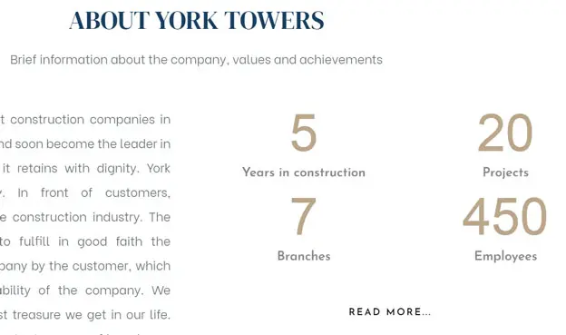 real estate company info on website with key figures