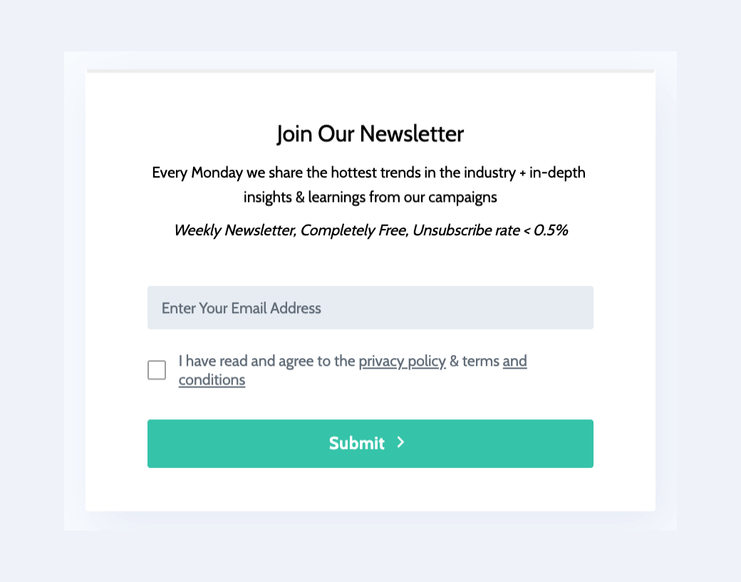 Newsletter subscription form (GDPR checkbox)