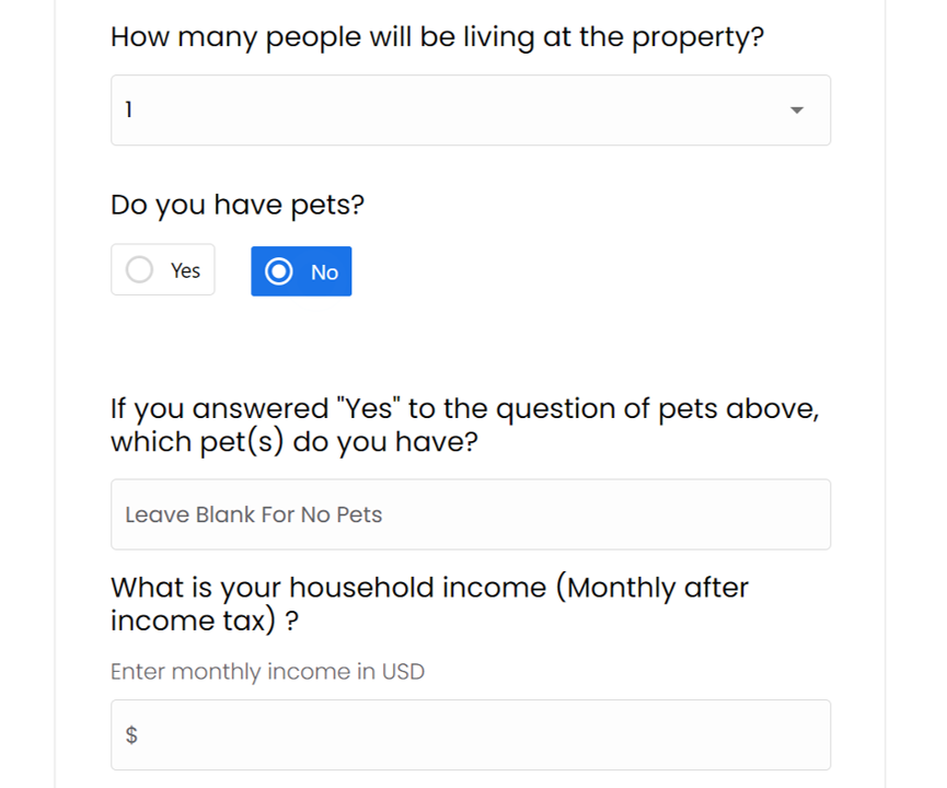 Online Rental Application form - US market
