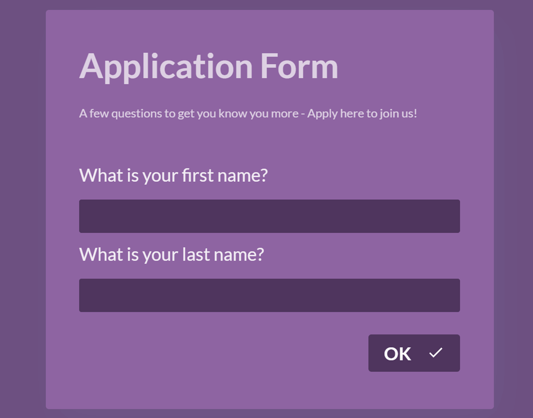 Template for application forms