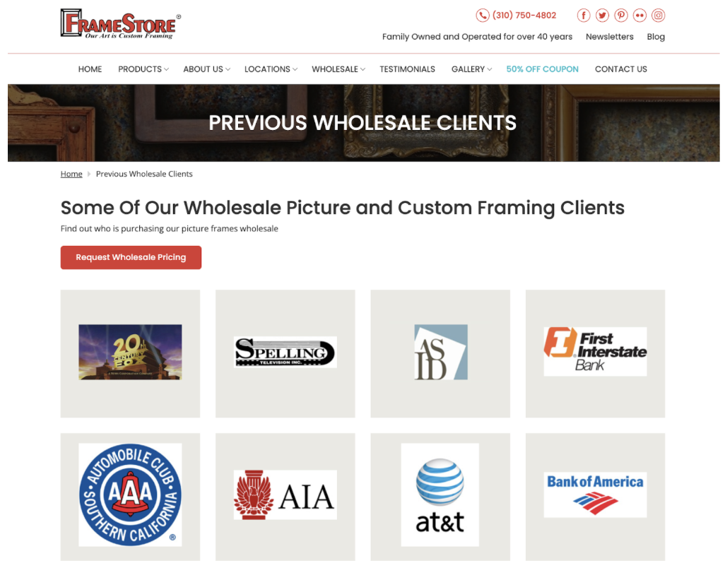 FrameStore dedicating one of these pages to its prestigious wholesale clients