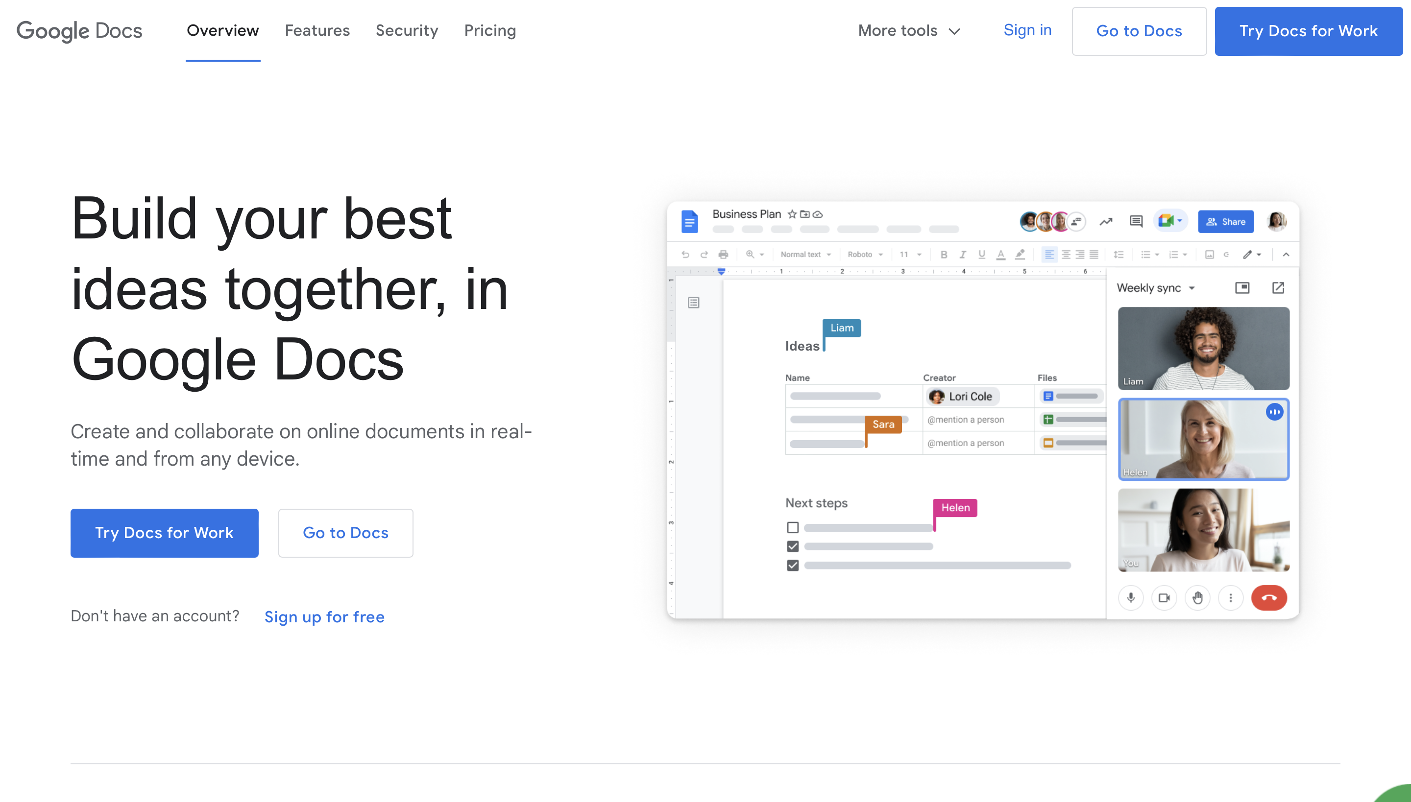Google Doc homepage
