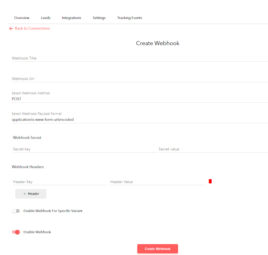 Add a few details about your newly created webhook.