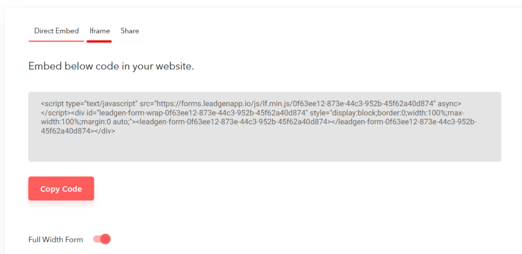 Form embed code