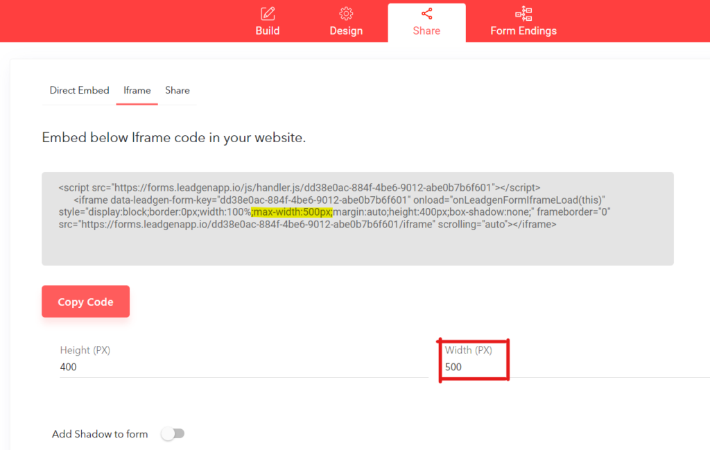 Iframe code