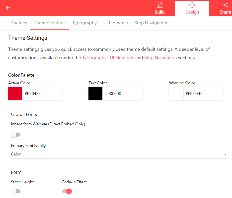 Theme settings
