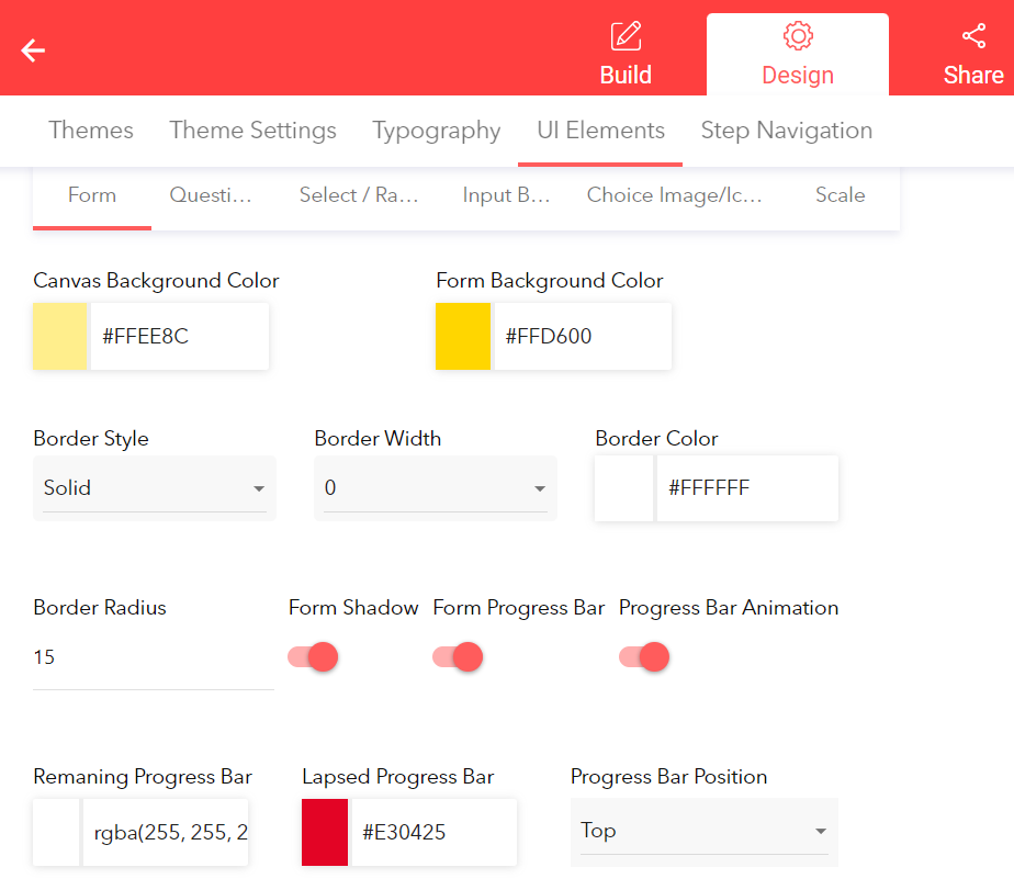 UI elements of form
