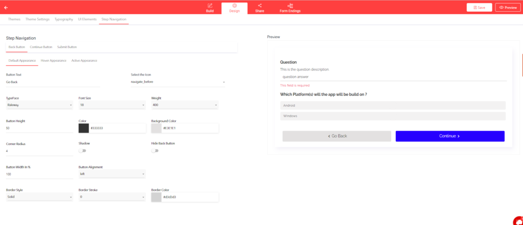 Step navigation customization section