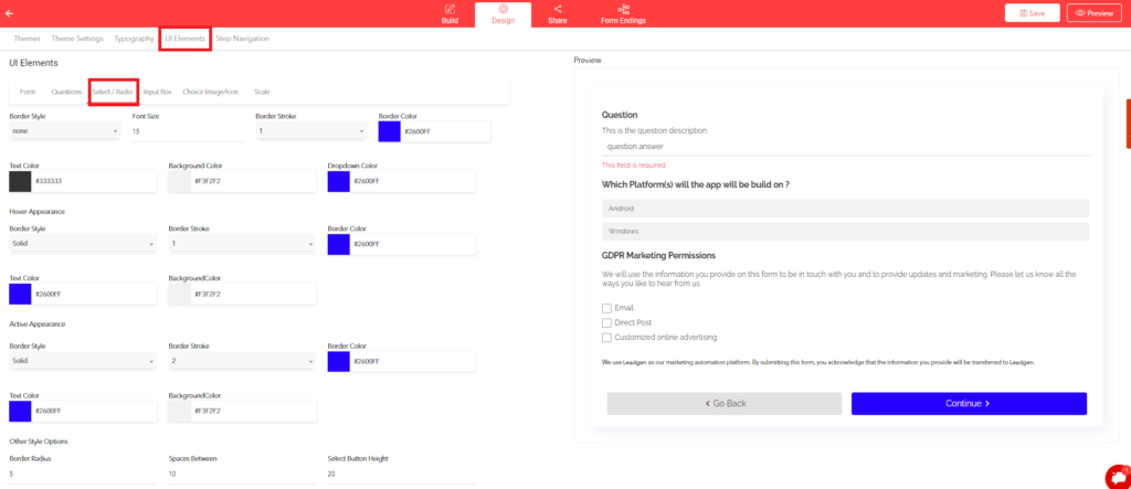 UI elements section