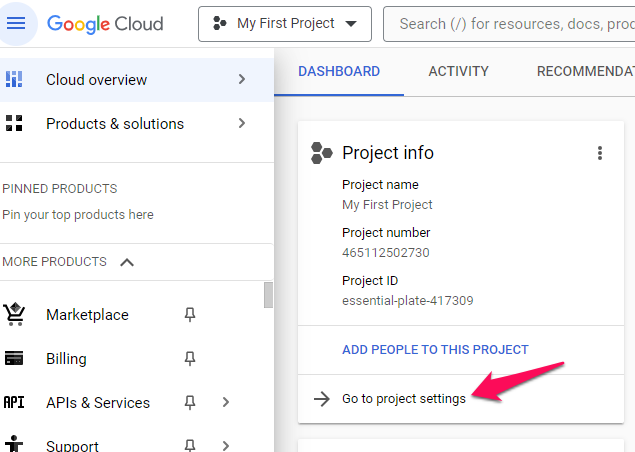 Go to project settings to create your project