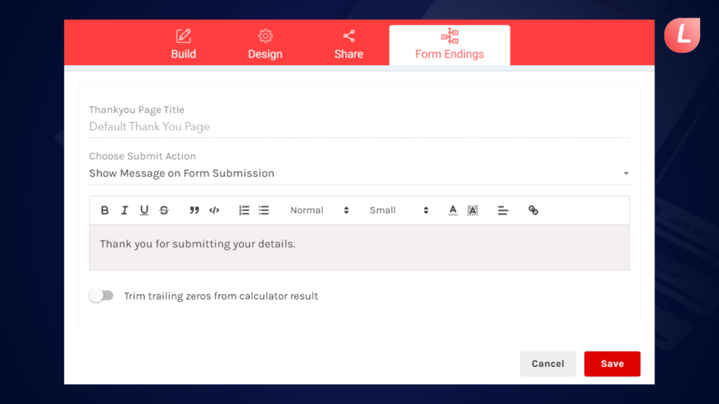 Form endings feature