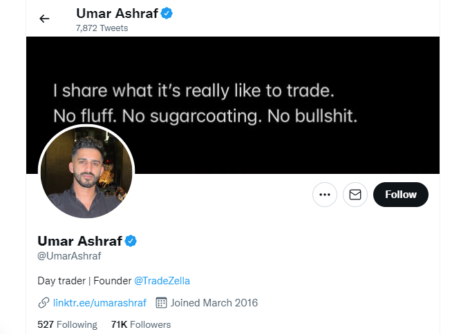 Twitter id umar ashraf founder of TradeZella