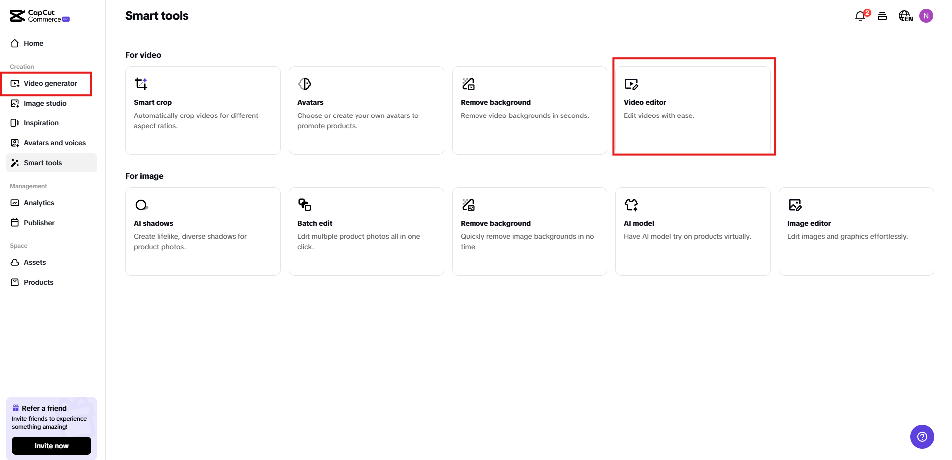 Dashnoard CapCut Commerce Pro