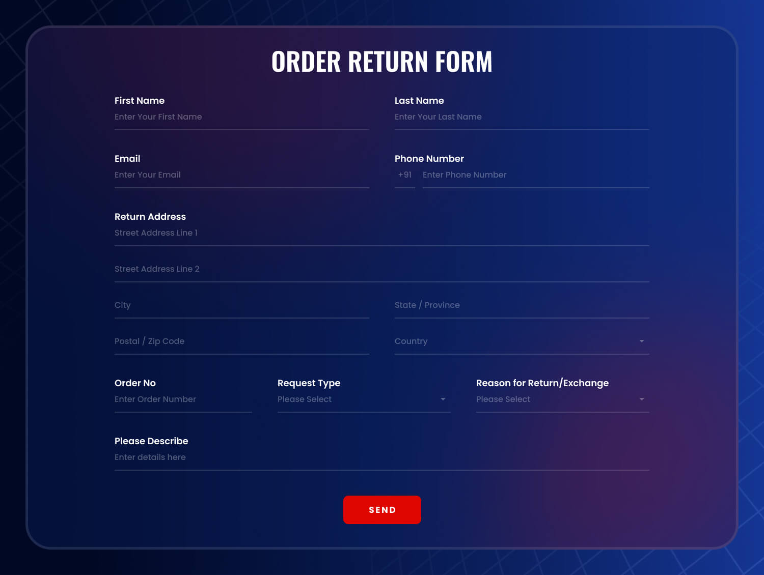 Order Return Form